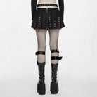 PUNK RAVE Women's Punk Buckle Strap Studded Pleated Skirt