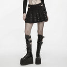 PUNK RAVE Women's Punk Buckle Strap Studded Pleated Skirt