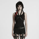 PUNK RAVE Women's Punk Buckle Strap Tank Top