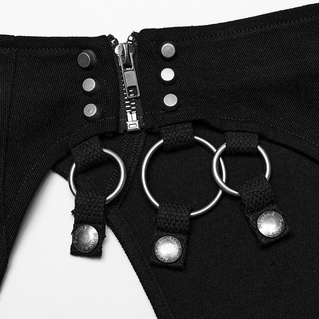 PUNK RAVE Women's Punk Buckle Studded Removable Shorts