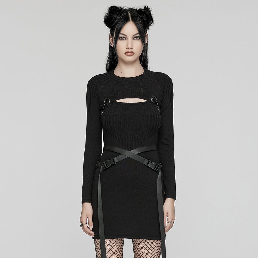 Women's Punk Buckle Two-piece Knitted Music Festival Dress – Punk Design