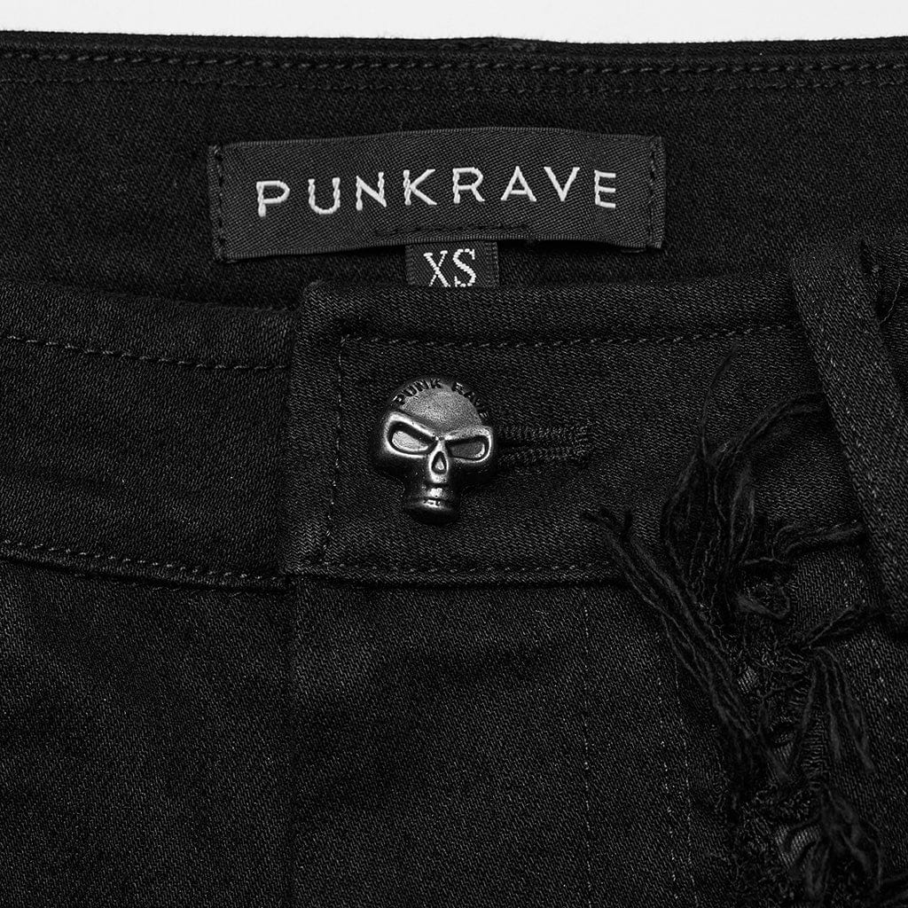 PUNK RAVE Women's Punk Buckle Unedged Flared Pants