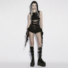 PUNK RAVE Women's Punk Buckle-up Ruffled Streamer Shorts