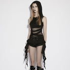 PUNK RAVE Women's Punk Buckle-up Ruffled Streamer Shorts