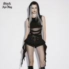 PUNK RAVE Women's Punk Buckle-up Ruffled Streamer Shorts
