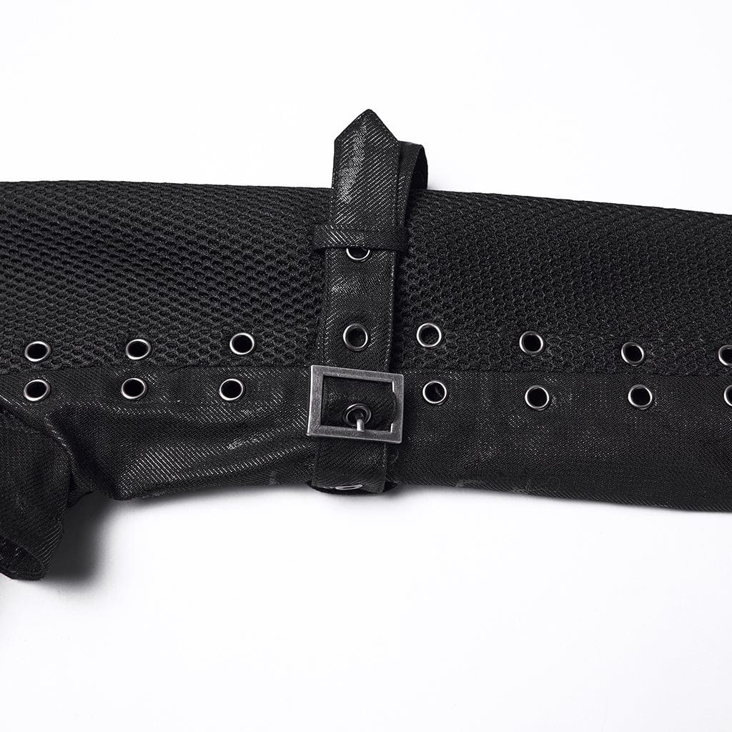 PUNK RAVE Women's Punk Buckle-up Strap  Eyelet Ultra-Short Jacket with Detachable Chain