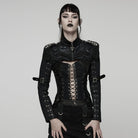 PUNK RAVE Women's Punk Buckle-up Strap  Eyelet Ultra-Short Jacket with Detachable Chain
