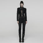 PUNK RAVE Women's Punk Buckle-up Strap  Eyelet Ultra-Short Jacket with Detachable Chain