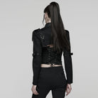 PUNK RAVE Women's Punk Buckle-up Strap  Eyelet Ultra-Short Jacket with Detachable Chain