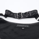 PUNK RAVE Women's Punk Buckle-up strap Mesh Splice Printed T-shirt Black-Green