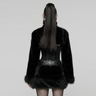 PUNK RAVE Women's Punk Buckle-up Strap Stand Collar Faux Fur Short Cape Black