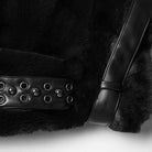 PUNK RAVE Women's Punk Buckle-up Strap Stand Collar Faux Fur Short Cape Black