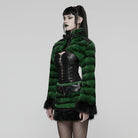 PUNK RAVE Women's Punk Buckle-up Strap Stand Collar Faux Fur Short Cape Green
