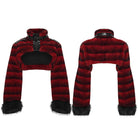 PUNK RAVE Women's Punk Buckle-up Strap Stand Collar Faux Fur Short Cape Red