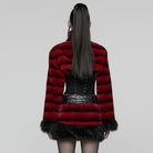 PUNK RAVE Women's Punk Buckle-up Strap Stand Collar Faux Fur Short Cape Red