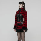 PUNK RAVE Women's Punk Buckle-up Strap Stand Collar Faux Fur Short Cape Red