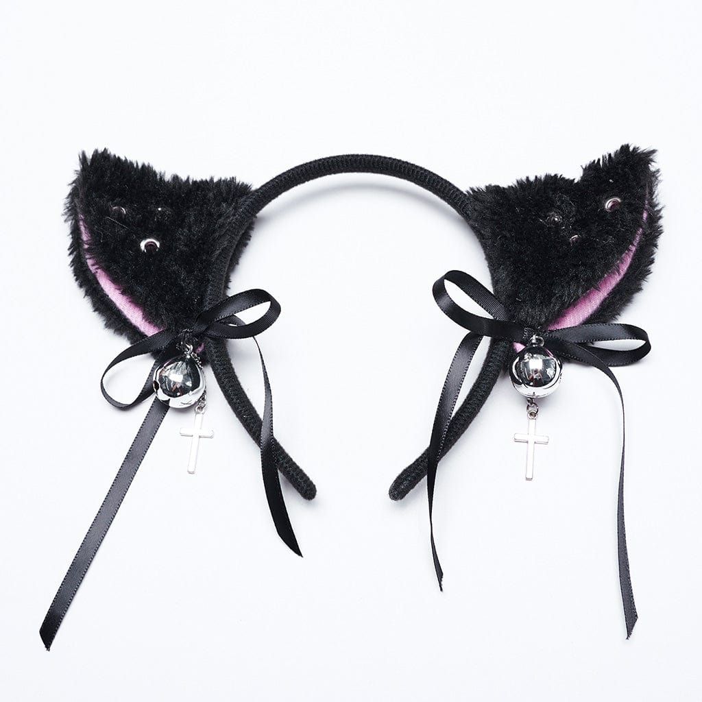 PUNK RAVE Women's Punk Cat Ears Fluffy Headwear and Waistbelt