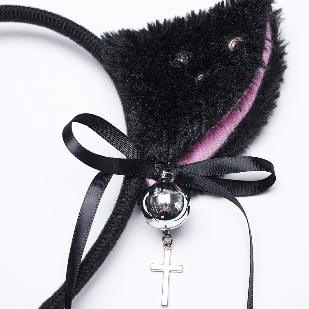 PUNK RAVE Women's Punk Cat Ears Fluffy Headwear and Waistbelt