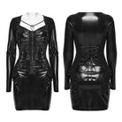PUNK RAVE Women's Punk Chain Ruched Ruffle Trim Long Sleeve Bodycon Dress