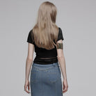 PUNK RAVE Women's Punk Cowl Neck Ruched Shirt with Hood