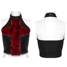 PUNK RAVE Women's Punk Cross Faux Fur Splice Faux Leather Vest