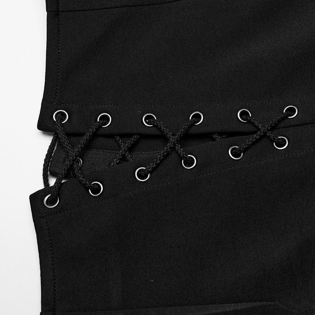 PUNK RAVE Women's Punk Cross Splice Lace-up Side Slit Skirt