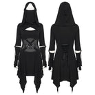 PUNK RAVE Women's Punk Cutout Buckle Strap Hooded Dress
