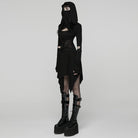 PUNK RAVE Women's Punk Cutout Buckle Strap Hooded Dress