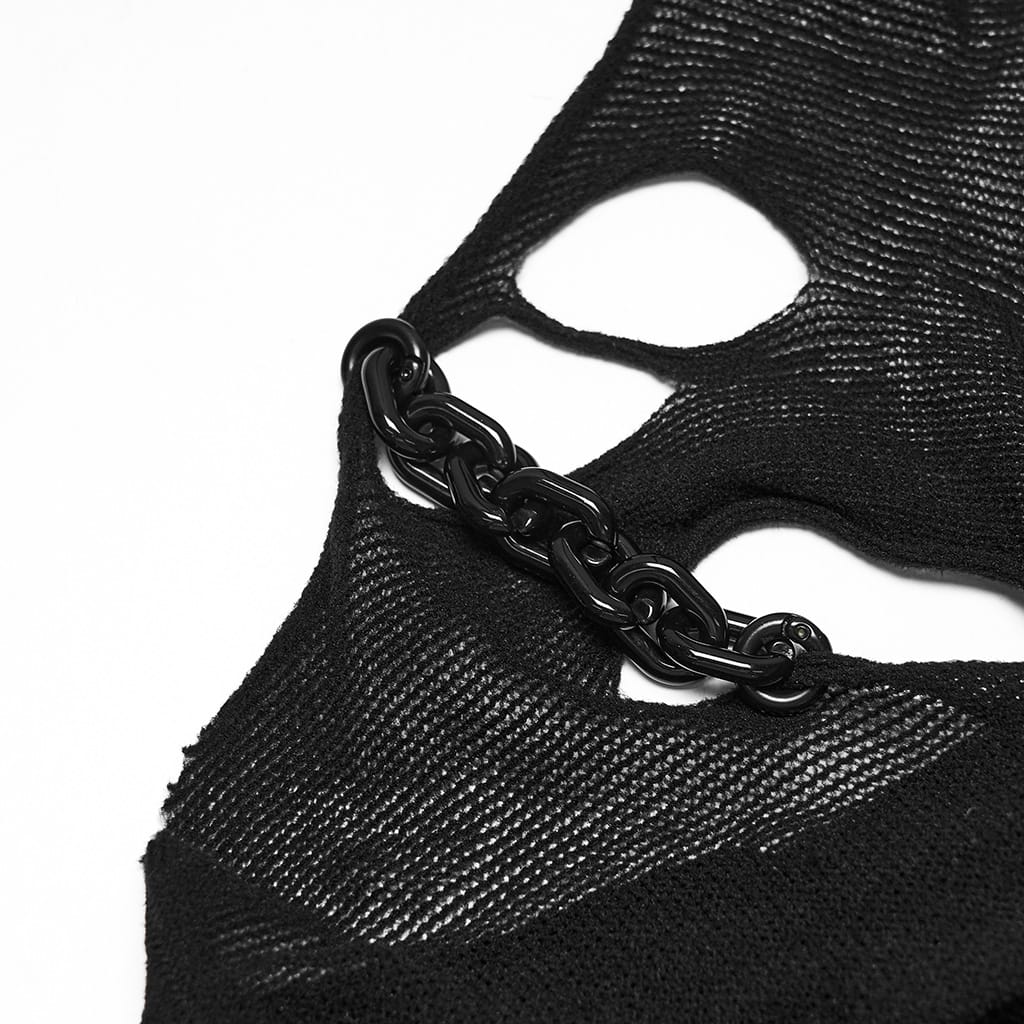PUNK RAVE Women's Punk Cutout Chain Halter Tank Top