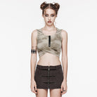 PUNK RAVE Women's Punk Cutout Crossed Tie-dyed Tank Top with Hood