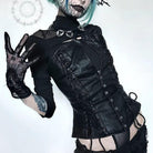 PUNK RAVE Women's Punk Cutout Lace-Up Buckle Tank Top