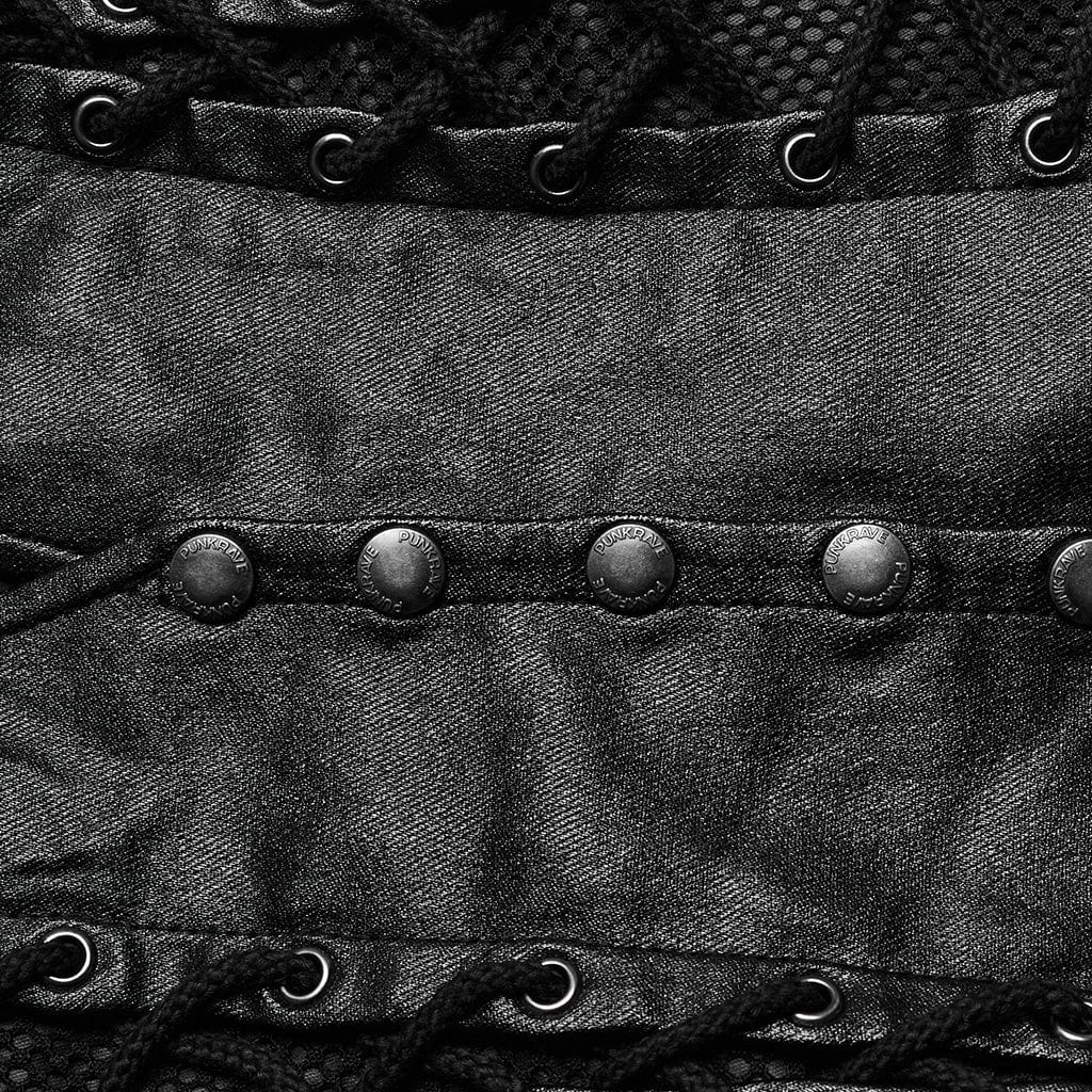 PUNK RAVE Women's Punk Cutout Lace-Up Buckle Tank Top