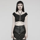 PUNK RAVE Women's Punk Cutout Ring Chain Short Sleeved Crop Top