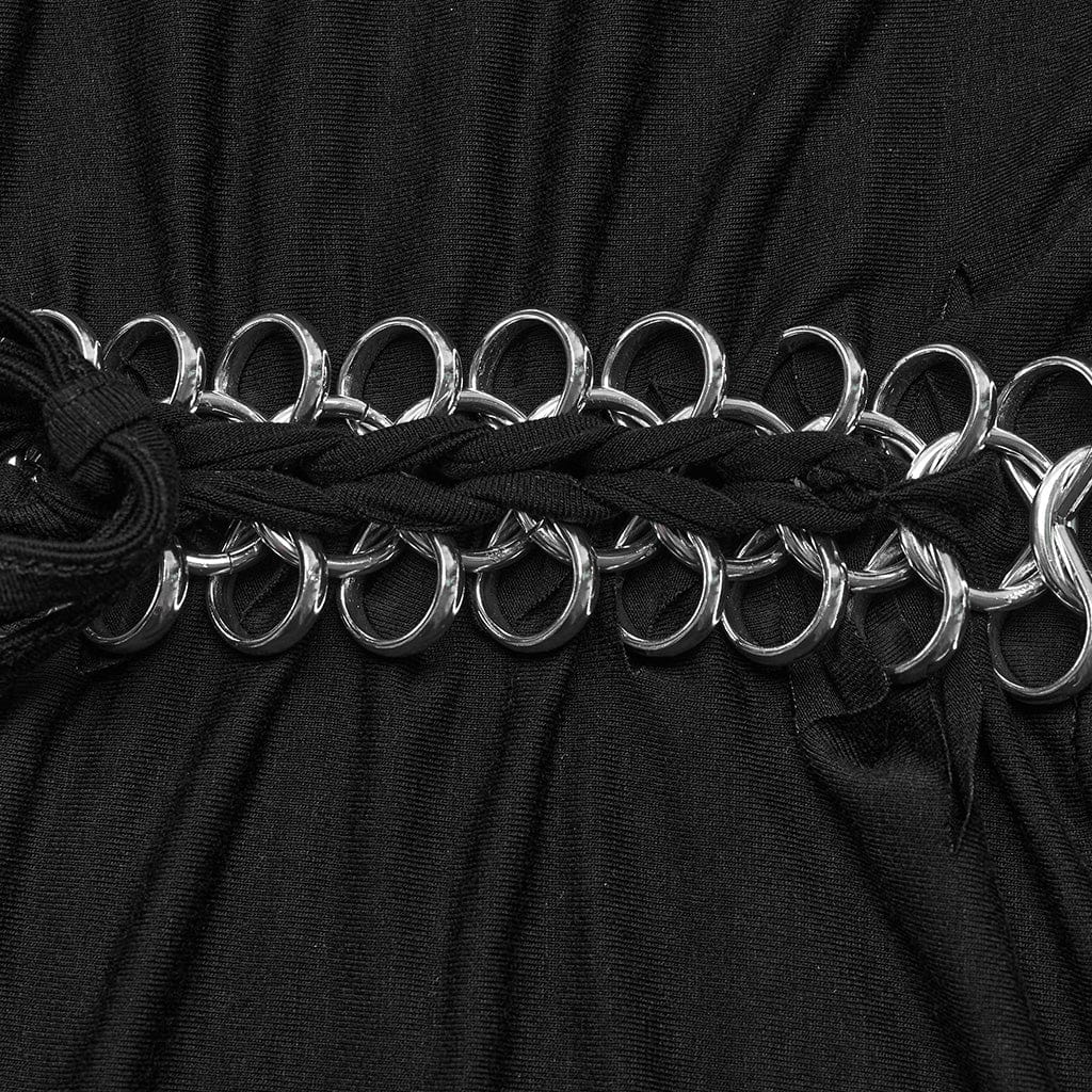 PUNK RAVE Women's Punk Cutout Ring Chain Short Sleeved Crop Top