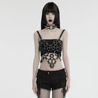 PUNK RAVE Women's Punk Cutout Ring Faux Leather Crop Top