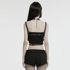PUNK RAVE Women's Punk Cutout Ring Faux Leather Crop Top