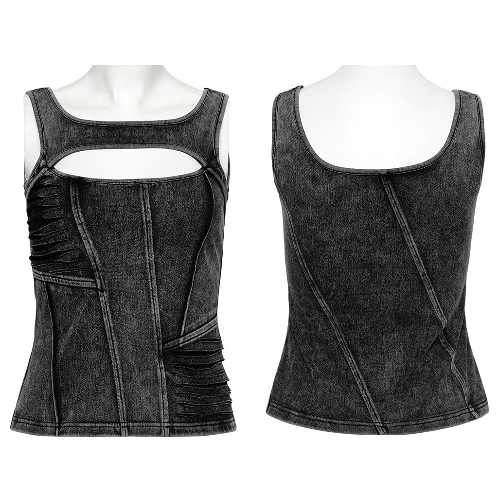 PUNK RAVE Women's Punk Cutout Ripped Distressed Vest