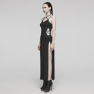 PUNK RAVE Women's Punk Cutout Side Slit Lace-Up Halter Slip Dress