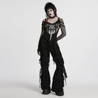 PUNK RAVE Women's Punk Cutout Skull Printed Mesh Splice Shirt