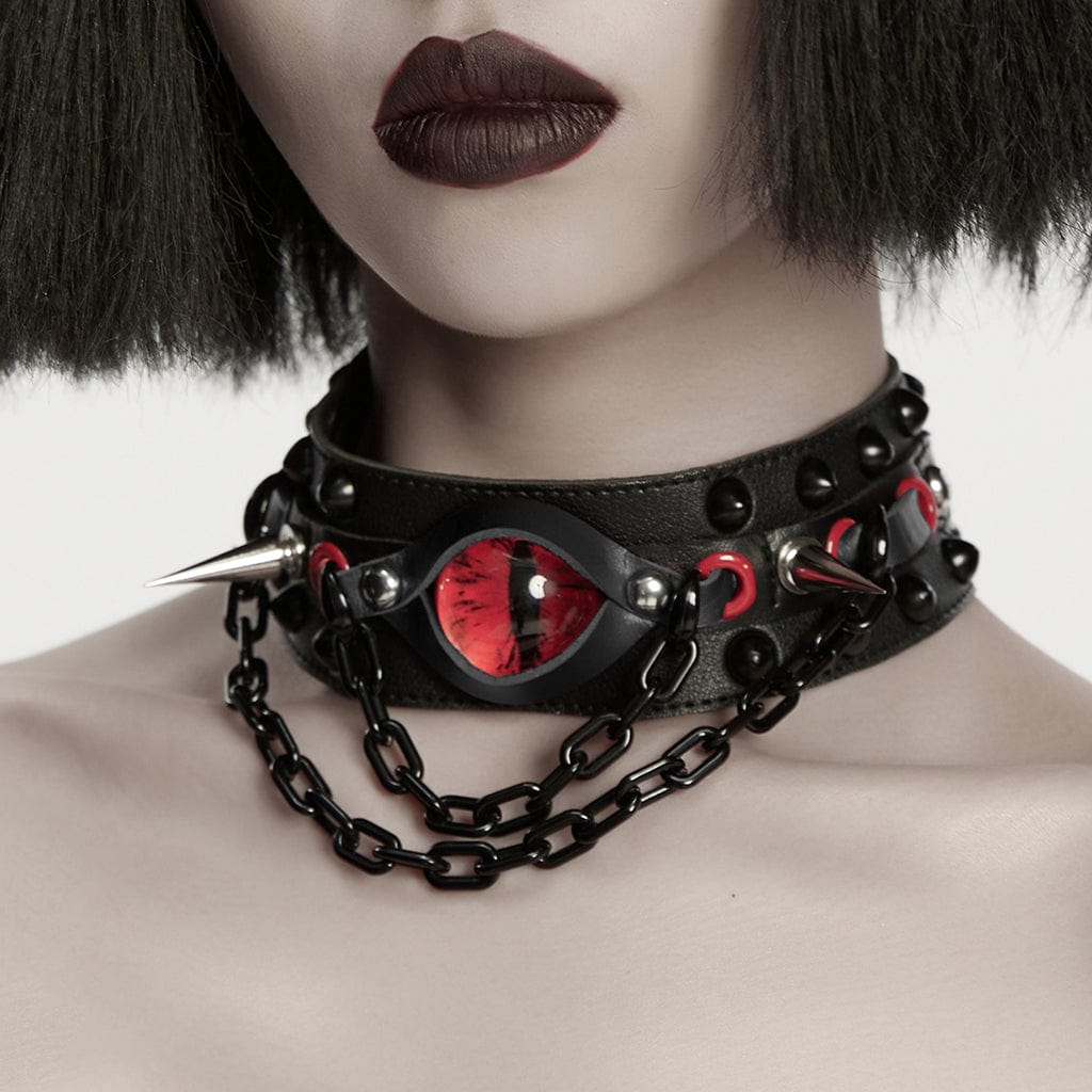 Women's Punk Demon's Eye Rivets Chain Choker – Punk Design