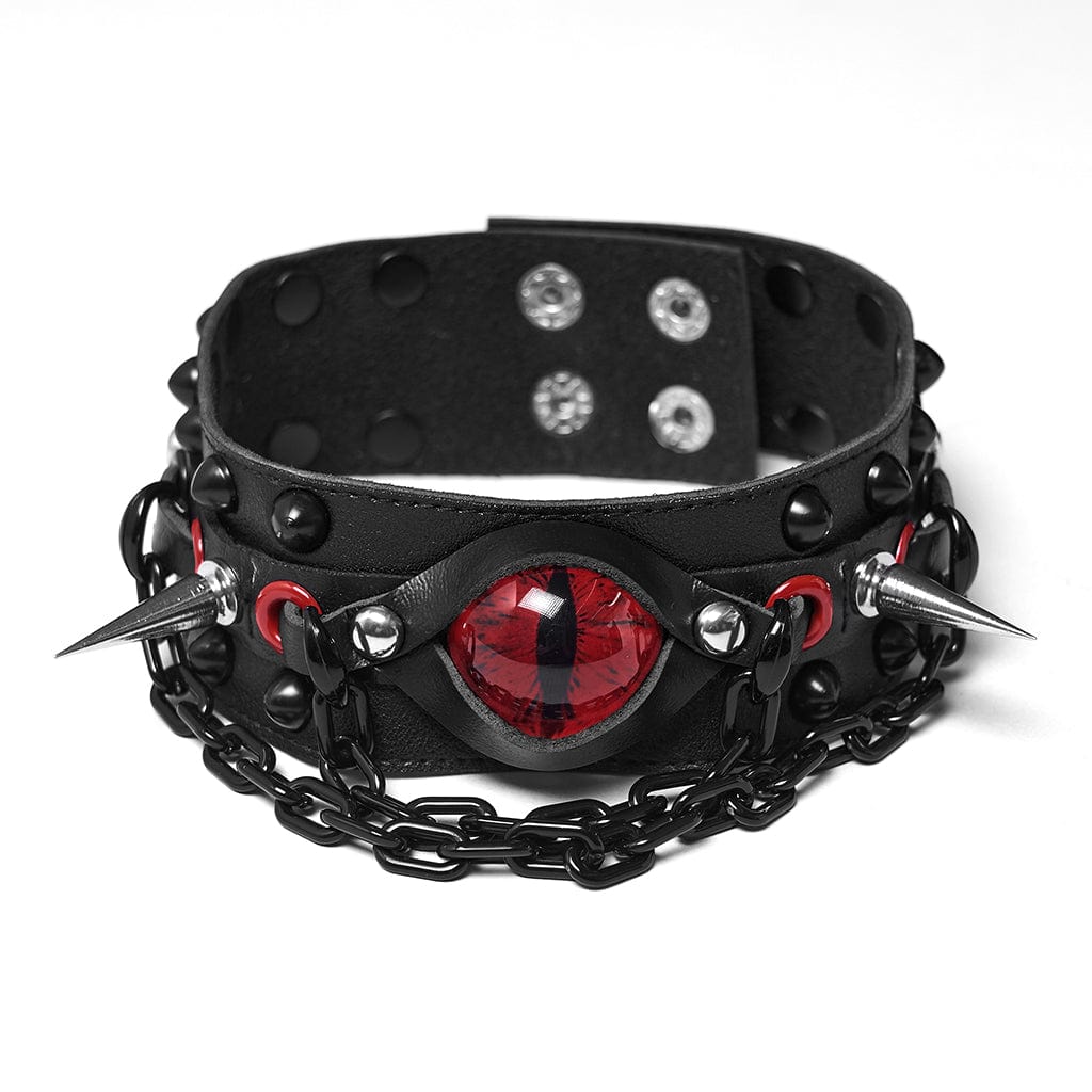 PUNK RAVE Women's Punk Demon's Eye Rivets Chain Choker