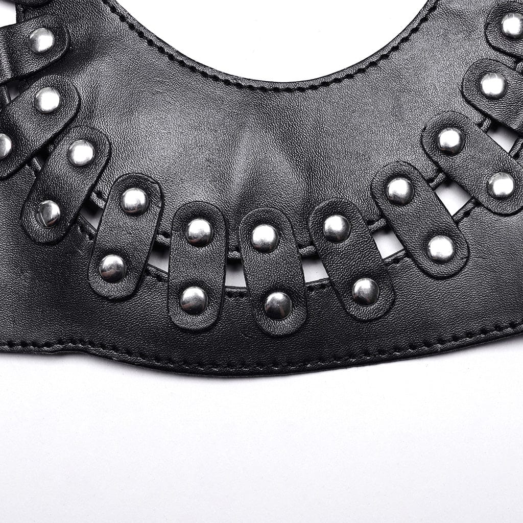 PUNK RAVE Women's Punk Detachable Halterneck Faux Leather Lingerie