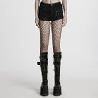 PUNK RAVE Women's Punk Distressed Mesh Splice Short