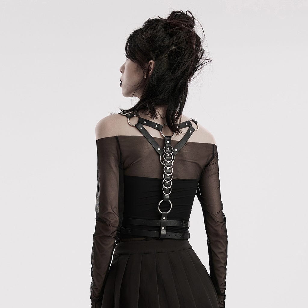 PUNK RAVE Women's Punk Double-shoulder Faux Leather Harness