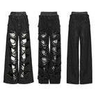 PUNK RAVE Damen Punk Hose mit doppelter Taille und Rissen