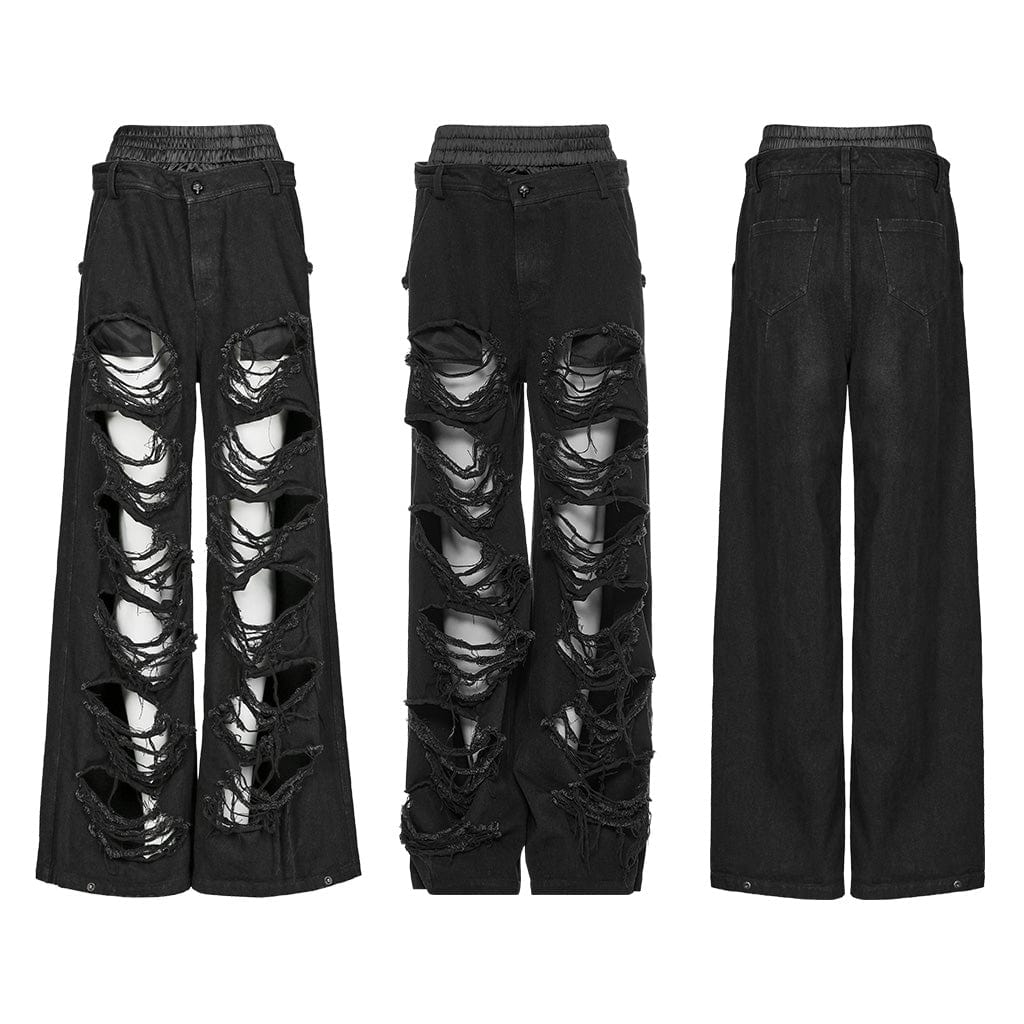 PUNK RAVE Women's Punk Double-waisted Ripped Pants