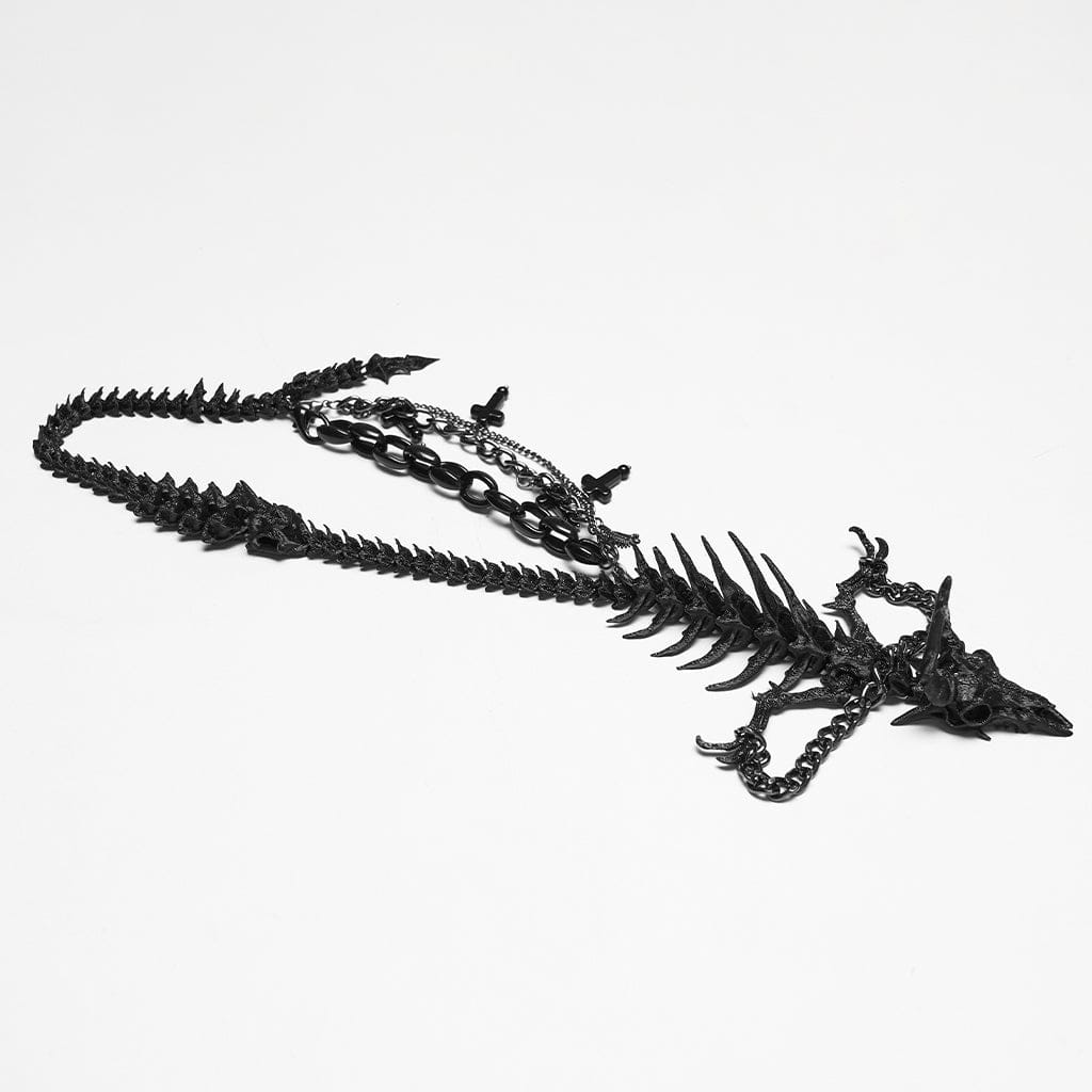 PUNK RAVE Women's Punk Dragon Bone Cross Chained Necklace