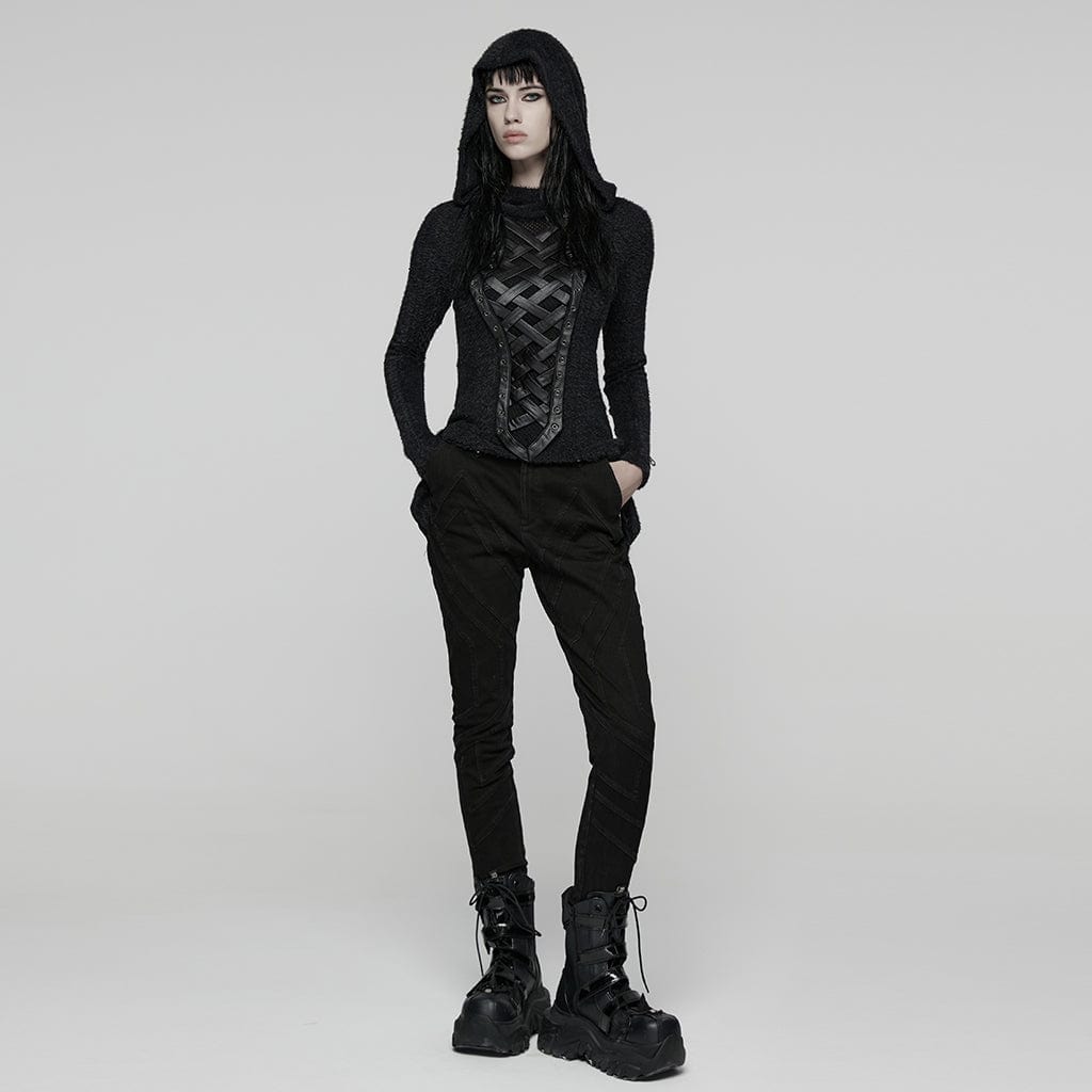 PUNK RAVE Camiseta de punto con tiras trenzadas y ojales punk para mujer