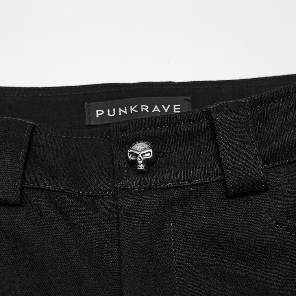 PUNK RAVE Women's Punk Eyelet Lace-up Pin Buckle Strap Skinny Pants
