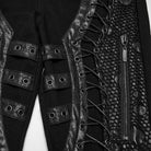 PUNK RAVE Women's Punk Eyelet Lace-up Pin Buckle Strap Skinny Pants